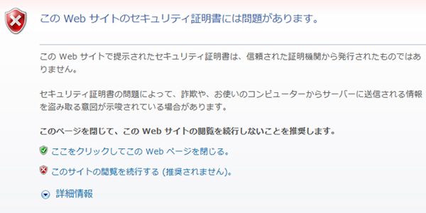 Internet Explorer11のエラー表記